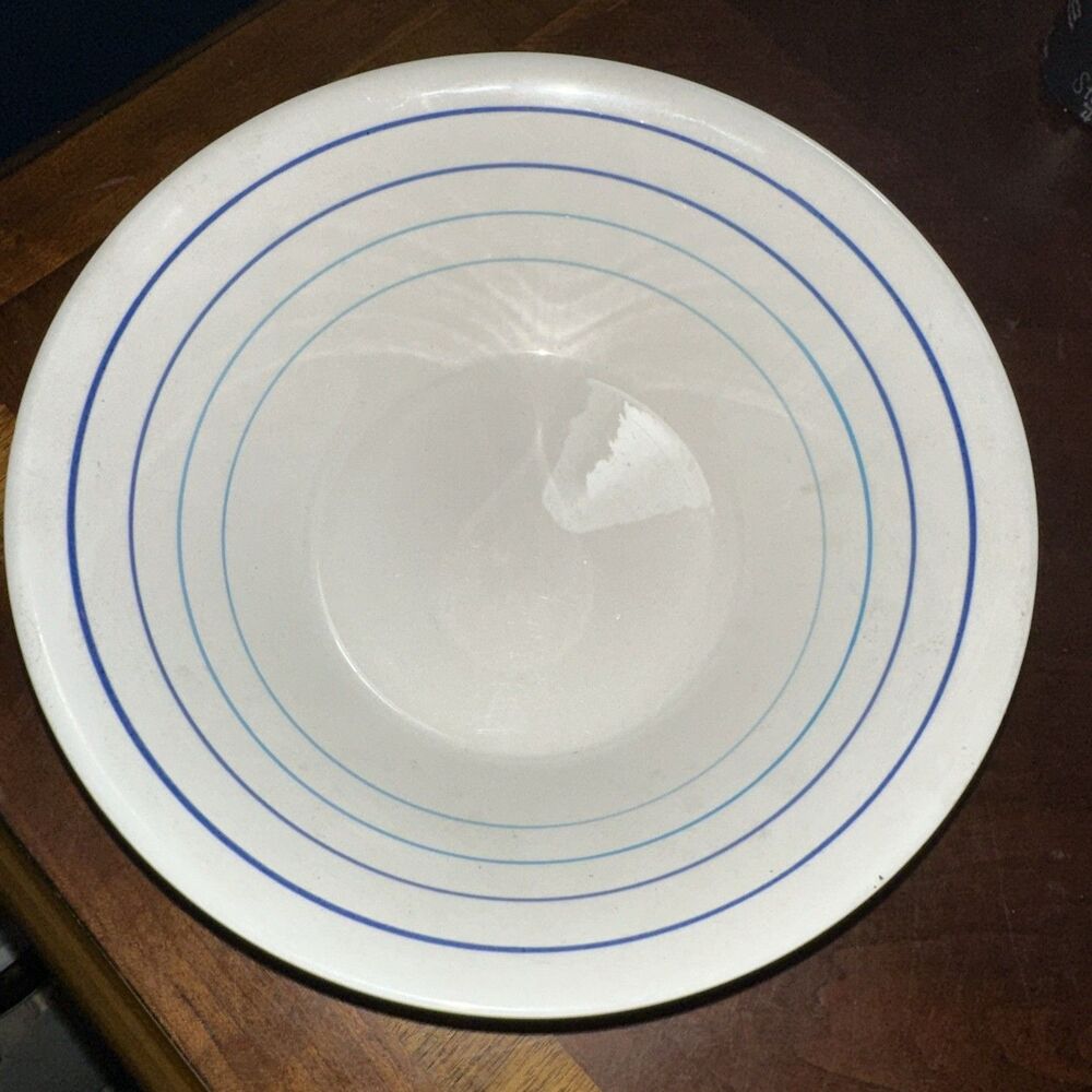 Vintage Retro Blue Striped Vegetable Bowl Made in Korea 9 inches contemporary